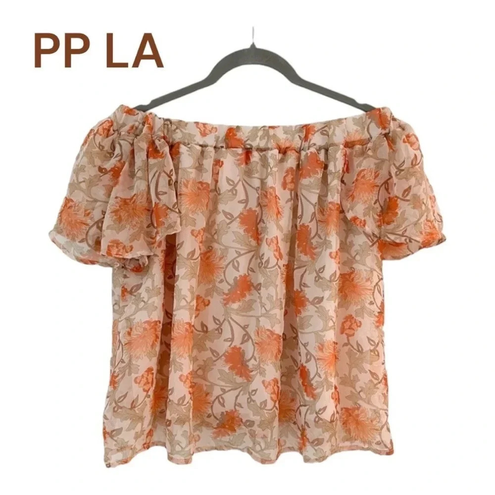 PPLA Drina Woven Off the Shoulder‎ Cropped Floral Top